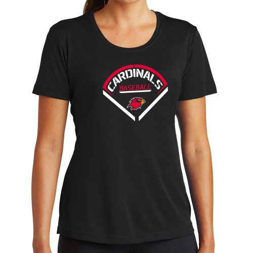  Womens Black Performance Tee - Baseball Geometric Plate