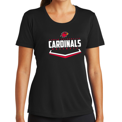  Womens Black Performance Tee - Baseball Plate Design