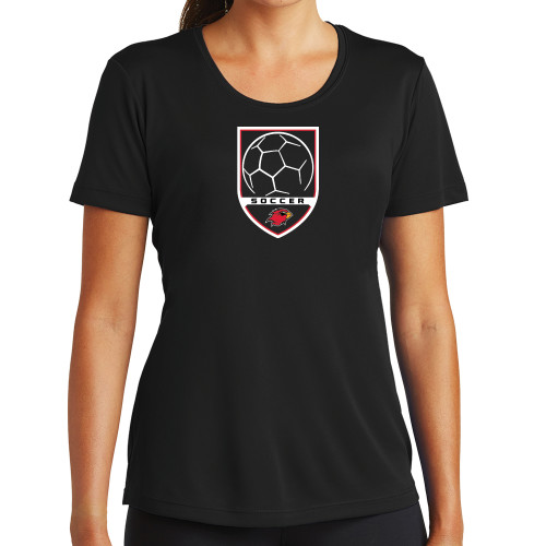  Womens Black Performance Tee - Soccer Shield Design