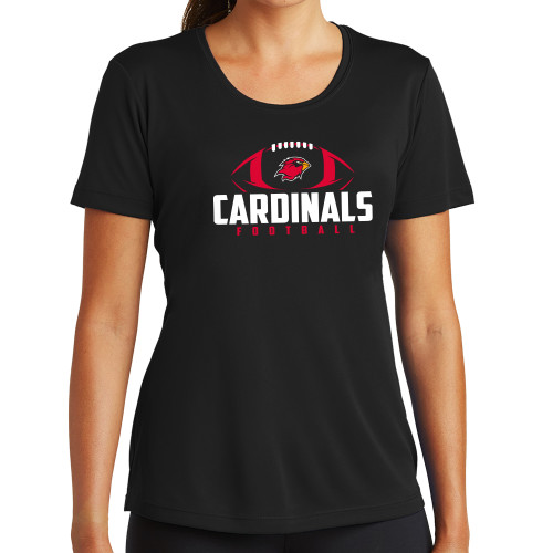  Womens Black Performance Tee - Football Stacked Ball Design