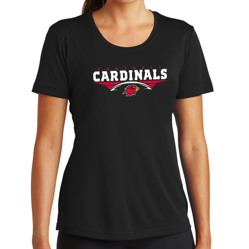  Womens Black Performance Tee - Football Geometric Design