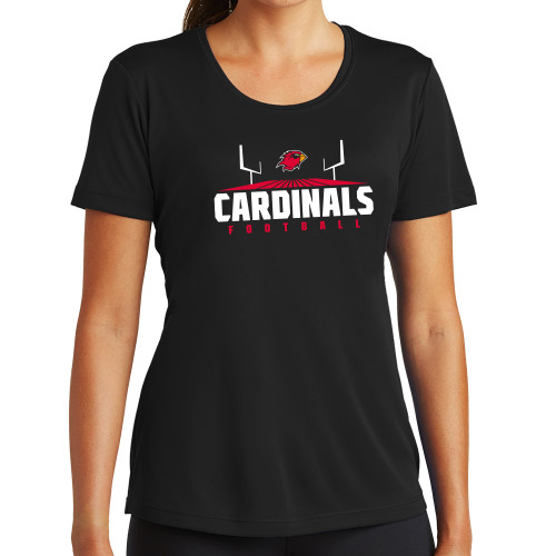  Womens Black Performance Tee - Football Goal Design