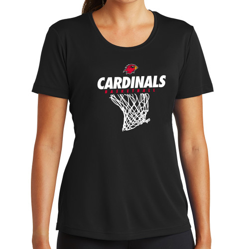  Womens Black Performance Tee - Basketball Net Design