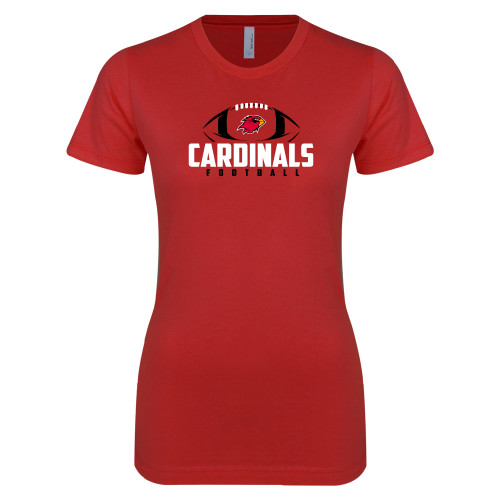  Next Level Womens Red Boyfriend Tee - Football Stacked Ball Design