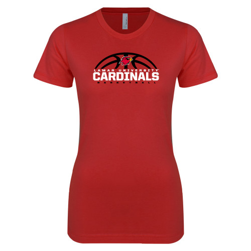  Next Level Womens Red Boyfriend Tee - Half Ball Basketball Design