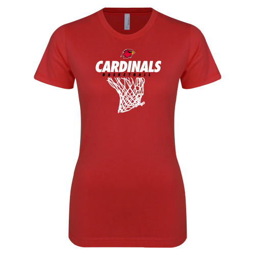  Next Level Womens Red Boyfriend Tee - Basketball Net Design