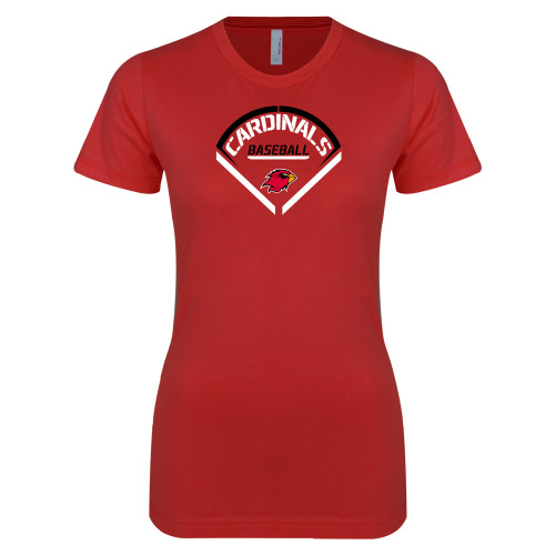  Next Level Womens Red Boyfriend Tee - Baseball Geometric Plate