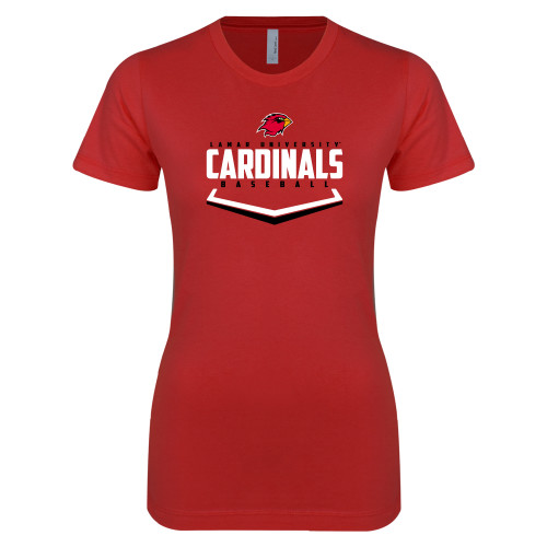  Next Level Womens Red Boyfriend Tee - Baseball Plate Design