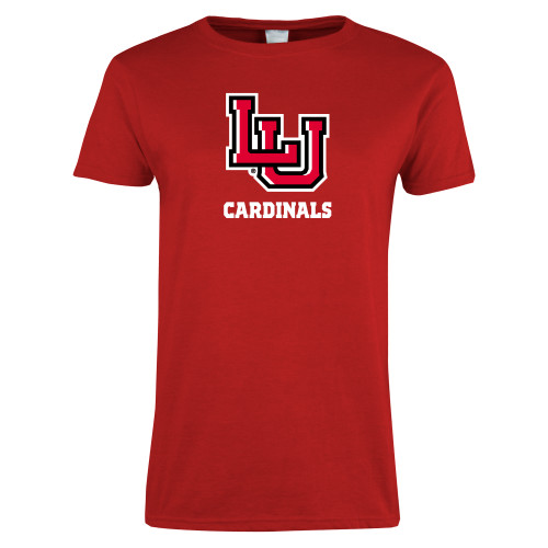  Womens Short Sleeve Red Tee - LU Cardinals Stacked