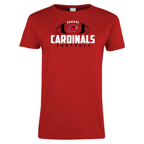  Womens Short Sleeve Red Tee - Football Stacked Ball Design