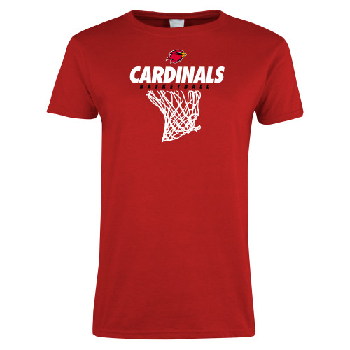  Womens Short Sleeve Red Tee - Basketball Net Design