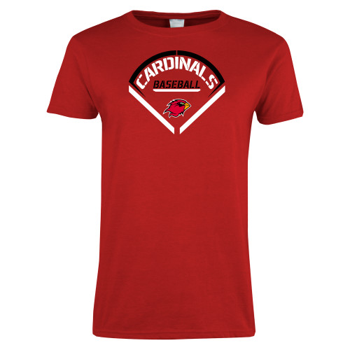  Womens Short Sleeve Red Tee - Baseball Geometric Plate