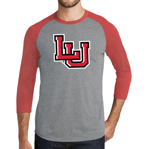  Grey/Red Heather Triblend Baseball Raglan Tee - Interlocking LU