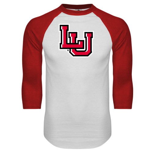  White/Red Raglan Baseball T Shirt - Interlocking LU