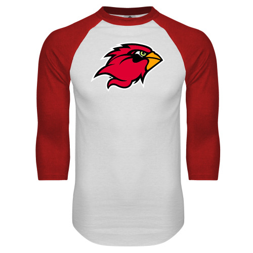  White/Red Raglan Baseball T Shirt - Cardinal Head