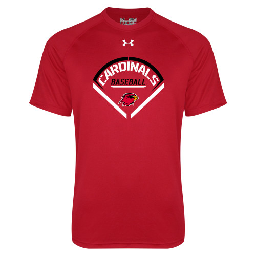  Under Armour Red Tech Tee - Baseball Geometric Plate