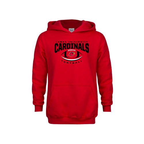  Youth Red Fleece Hoodie - Football Arched Over Ball