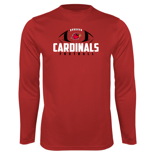  Red Performance Long Sleeve Shirt - Football Stacked Ball Design