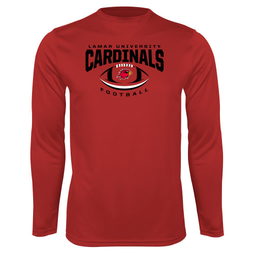  Red Performance Long Sleeve Shirt - Football Arched Over Ball