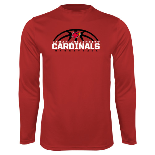  Red Performance Long Sleeve Shirt - Half Ball Basketball Design