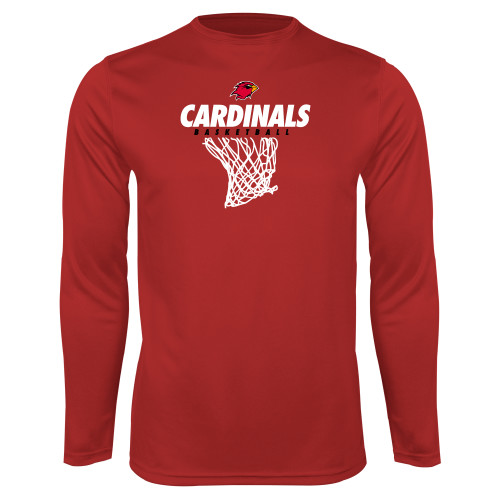  Red Performance Long Sleeve Shirt - Basketball Net Design