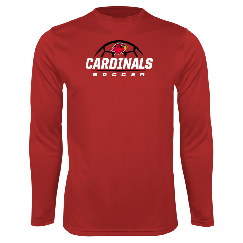  Red Performance Long Sleeve Shirt - Soccer Half Ball Design