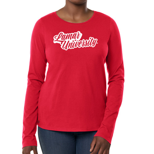 Lamar Fall Rush Ladies Red Long Sleeve Tee