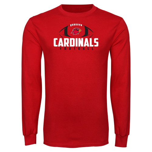  Red Long Sleeve T Shirt - Football Stacked Ball Design