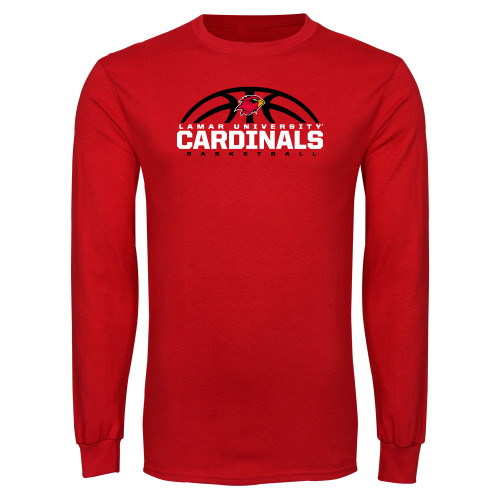  Red Long Sleeve T Shirt - Half Ball Basketball Design