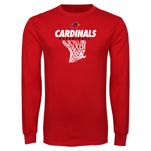  Red Long Sleeve T Shirt - Basketball Net Design