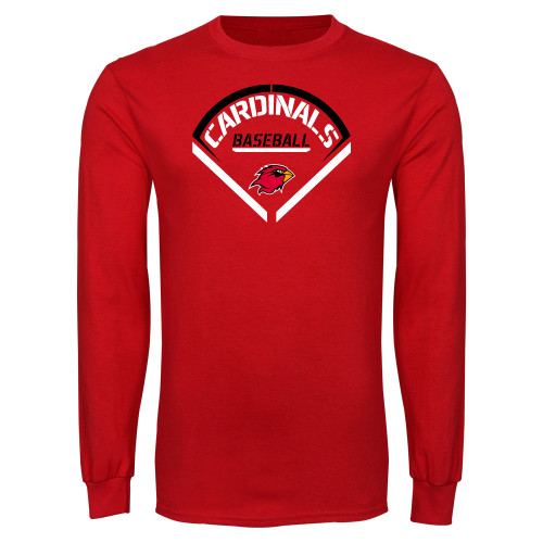  Red Long Sleeve T Shirt - Baseball Geometric Plate