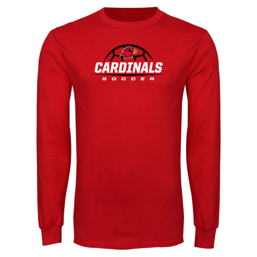  Red Long Sleeve T Shirt - Soccer Half Ball Design