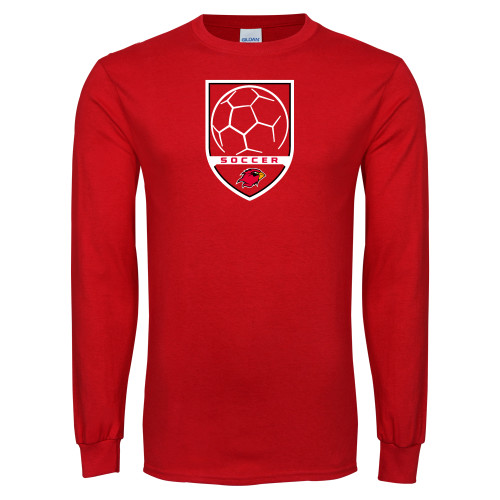  Red Long Sleeve T Shirt - Soccer Shield Design