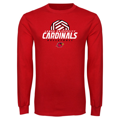  Red Long Sleeve T Shirt - Geometric Volleyball Design