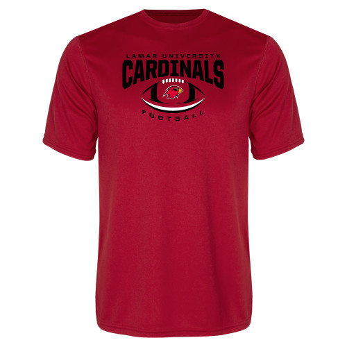  Red Performance Tee - Football Arched Over Ball