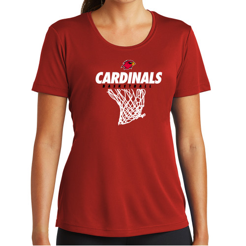  Womens Red Performance Short Sleeve Tee - Basketball Net Design