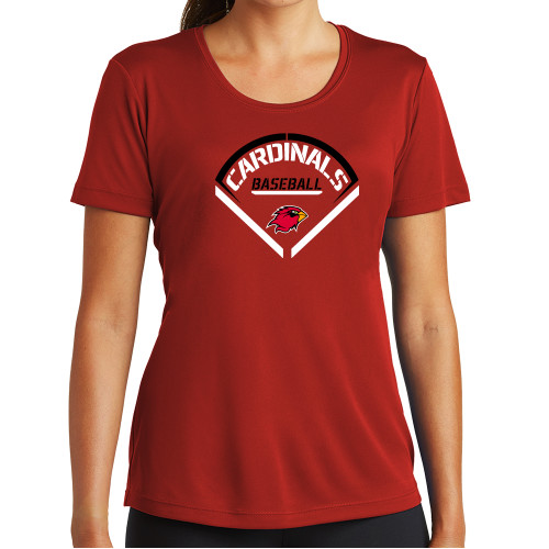  Womens Red Performance Short Sleeve Tee - Baseball Geometric Plate