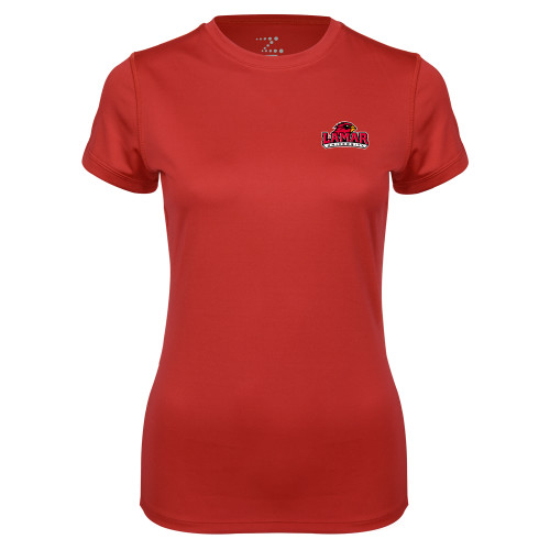  Womens Red Performance Short Sleeve Tee - Primary Mark