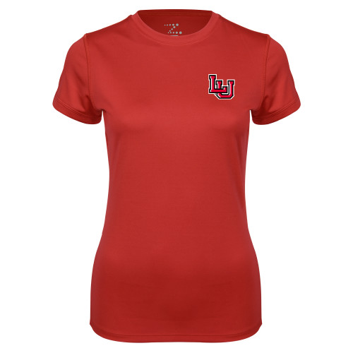  Womens Red Performance Short Sleeve Tee - Interlocking LU