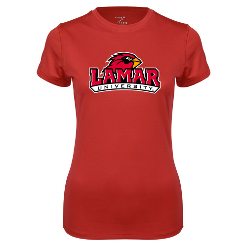  Womens Red Performance Short Sleeve Tee - Primary Mark