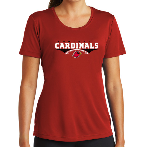  Womens Red Performance Short Sleeve Tee - Football Geometric Design