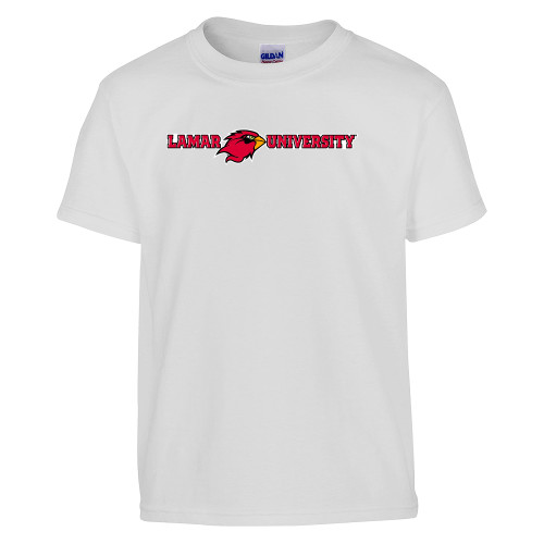  Youth White T Shirt - Lamar University Flat