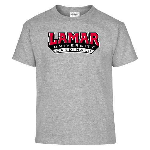  Youth Grey T-Shirt - Lamar University Cardinal Stacked