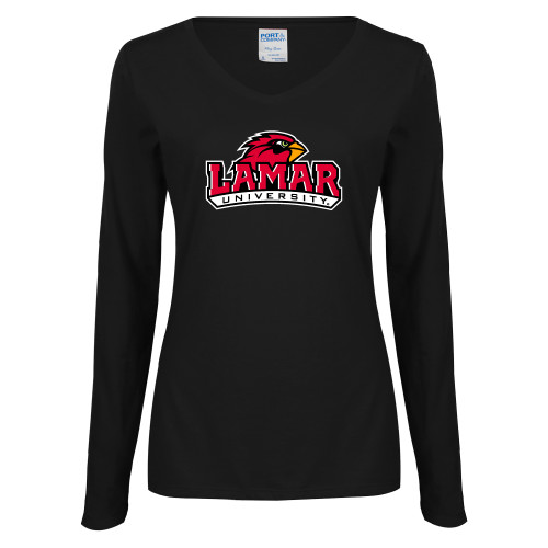 Lamar Womens Black Long Sleeve V Neck Te