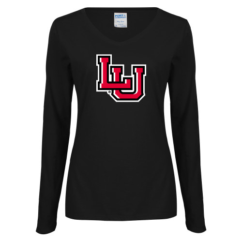 Lamar Womens Black Long Sleeve V Neck Te