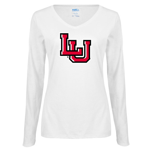 Lamar Womens White Long Sleeve V Neck T