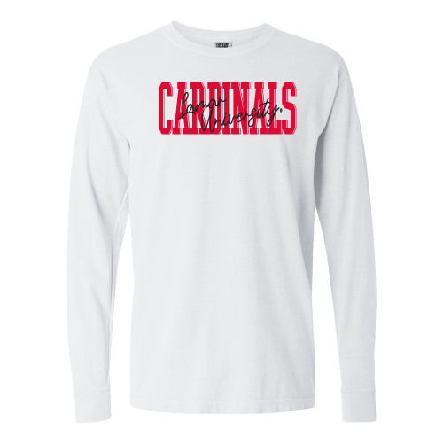  Comfort Colors White Long Sleeve T Shirt - Lamar University Script Over Block Text