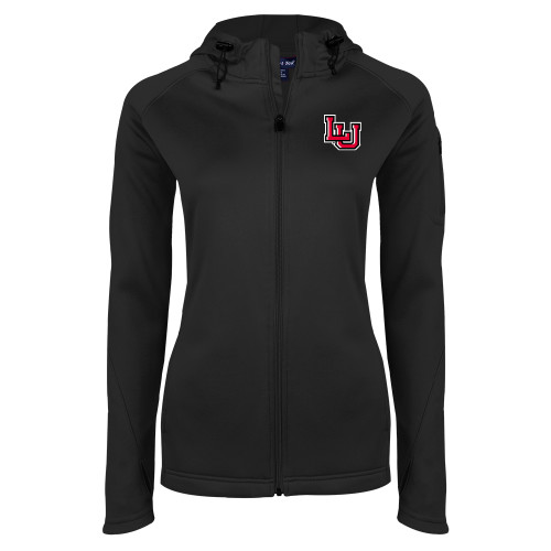  Womens Black Tech Fleece Full Zip Hooded Jacket - Interlocking LU