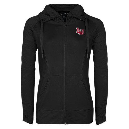  Womens Black Sport Wick Stretch Full Zip Jacket - Interlocking LU