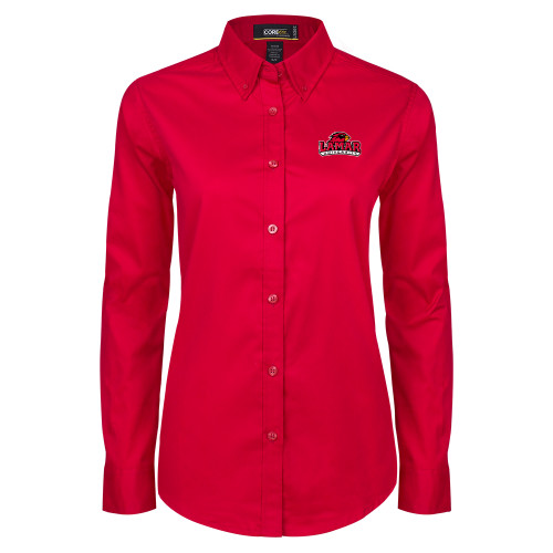  Womens Red Twill Button Down Long Sleeve  - Primary Mark